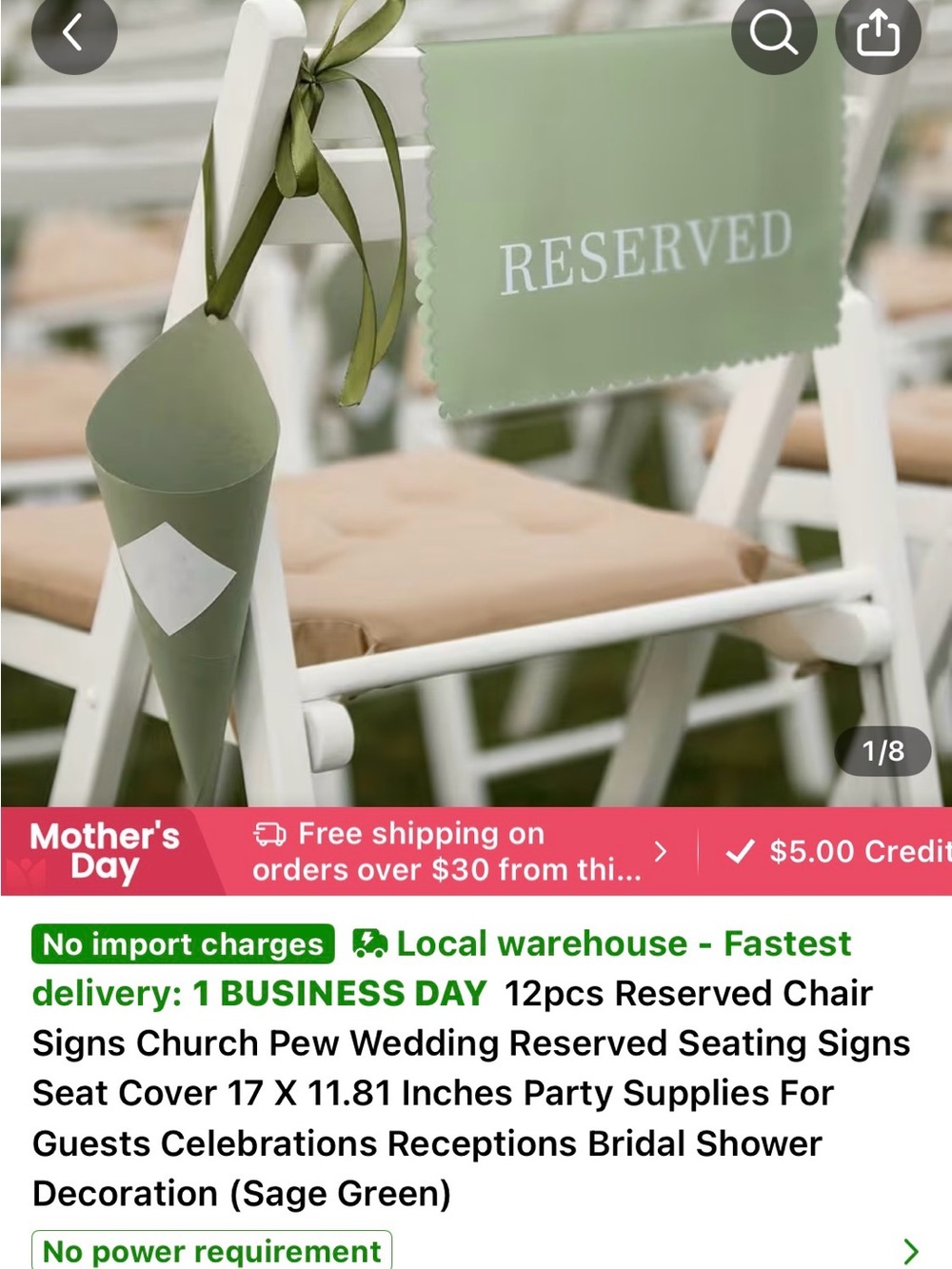12pcs New Reserved Sage Green Chair Signs